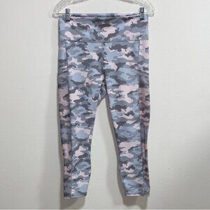 Fabletics On-The-Go High-Waisted Capri Leggings Pink and Gray Camo Print Size L